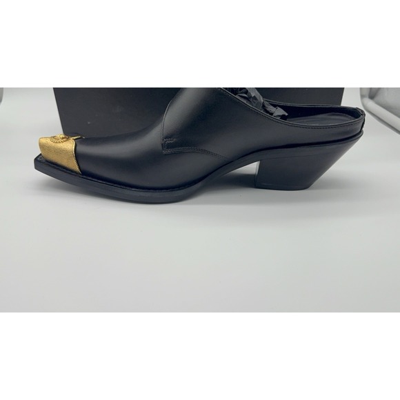 Versace Black Gold Leather Mules Heels Medusa Bucklel Women's 40 EU New - Picture 5 of 16